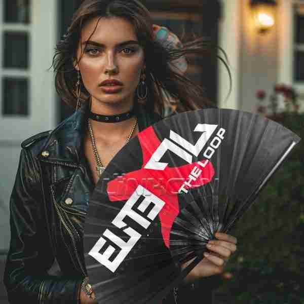 Hot sale large clack bamboo folding fan with your own design