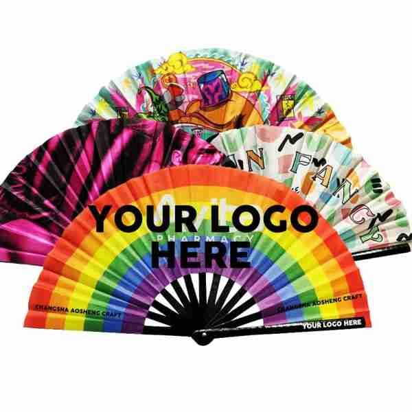 Wholesale Custom Printed Large Folding UV Reactive Hand Fans 13 Inch Large Folding Bamboo Hand Fan Big Club Fan for Events