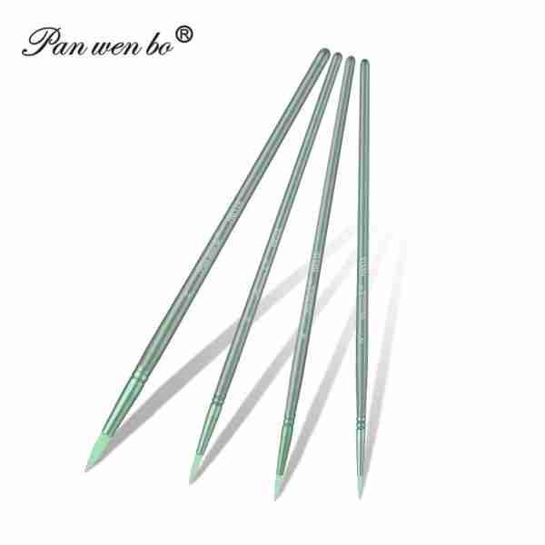 Panwenbo Professional 4pcs Artist Paint Brush Nylon Hair Green Handel Art Brush For Artist Painting