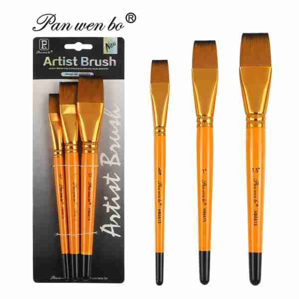 Panwenbo 3pcs Flat Big Size Paint Brush Set Wooden Handle Artist Painting Brushes Set For Acrylic Oil Painting