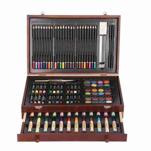 Wooden box art drawing gift set with watercolor pens pencils oil pastel