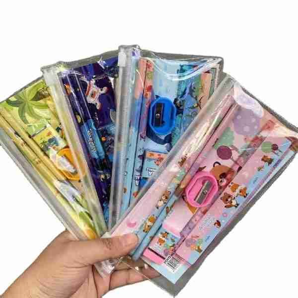 Cute Stationery Set Kids Pencil Cartoon Design Kindergarten School Supplies PVC Zipper Bag Graduation Student Gift