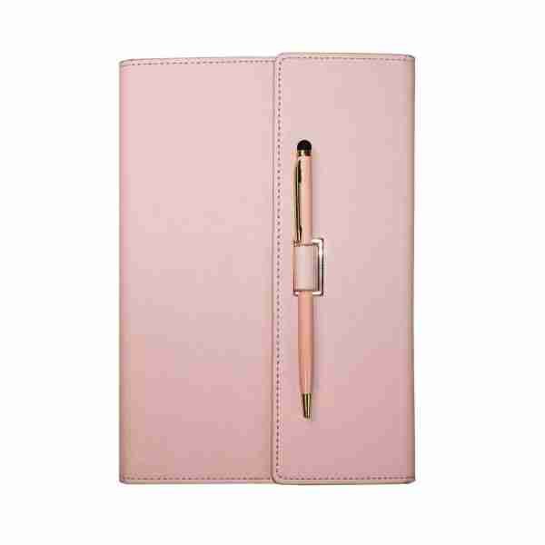 Leather notebook with pen, personalized promotional notebook with custom cover, pink planner journal